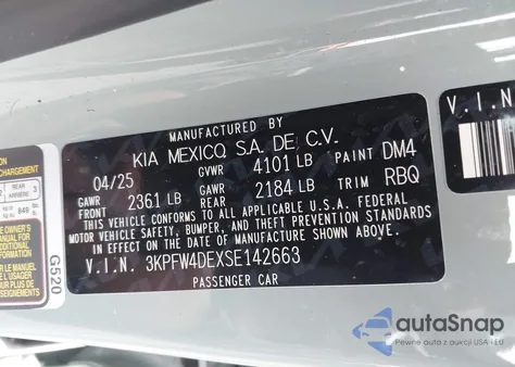 2025 Kia K4 Gt-Line из США, поврежденный, VIN 3KPFW4DEXSE142663